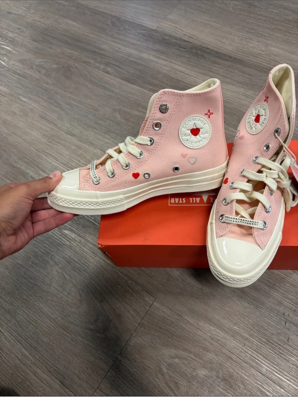 Converse Kids Pink High-Top Canvas Sneakers with Heart Accents